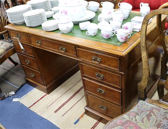 A Maple & Co walnut pedestal desk W.137cm